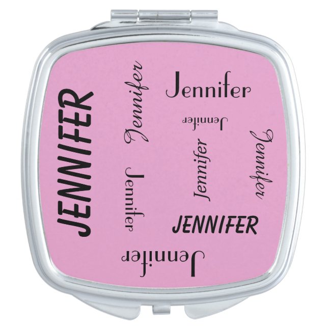 Personalized Compact Mirror, Name Repeats, Pink Vanity Mirror (Front)