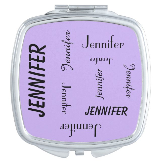 Personalized Compact Mirror, Name Repeats, Purple Mirror For Makeup (Front)