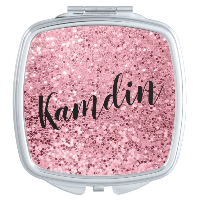 Personalized Compact Mirror Rose Gold Glitter (Front)