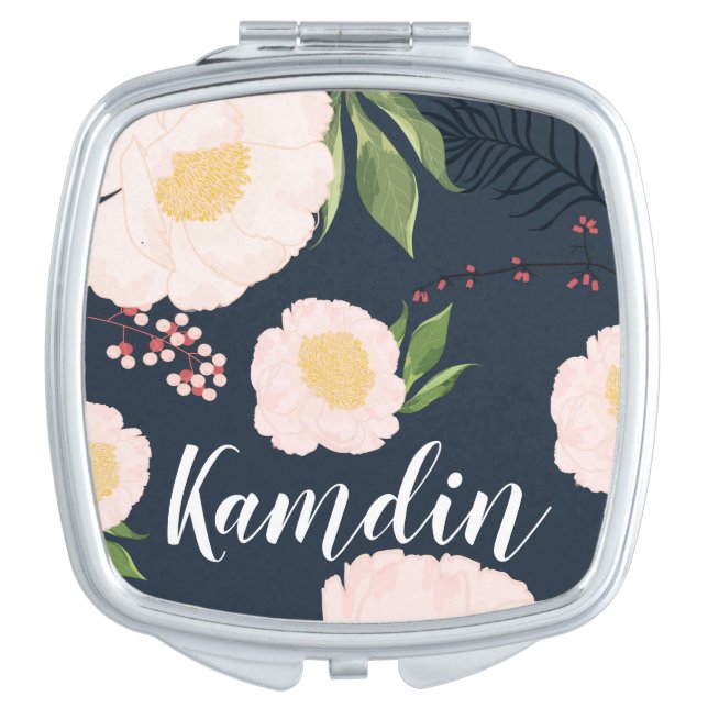 Personalized Compact Mirror White Floral Flowers o (Front)