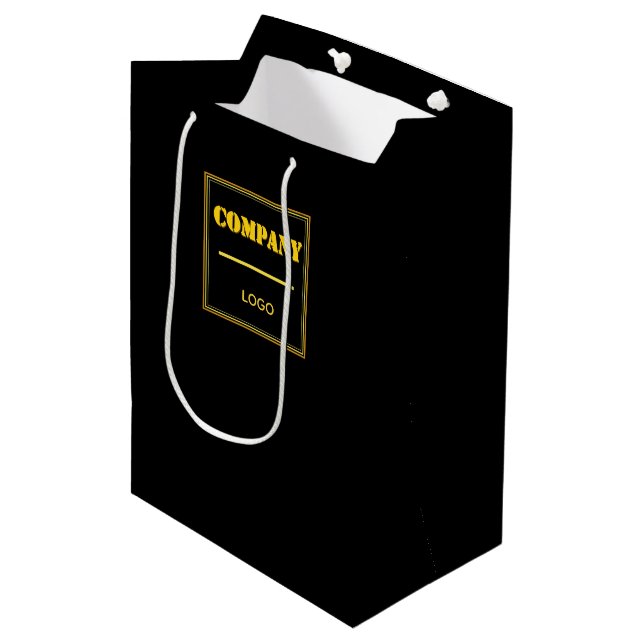 Personalized Company Black Modern Custom Business Medium Gift Bag (Front Angled)
