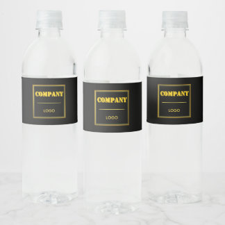 Personalized Company Black Modern Custom Business Water Bottle Label