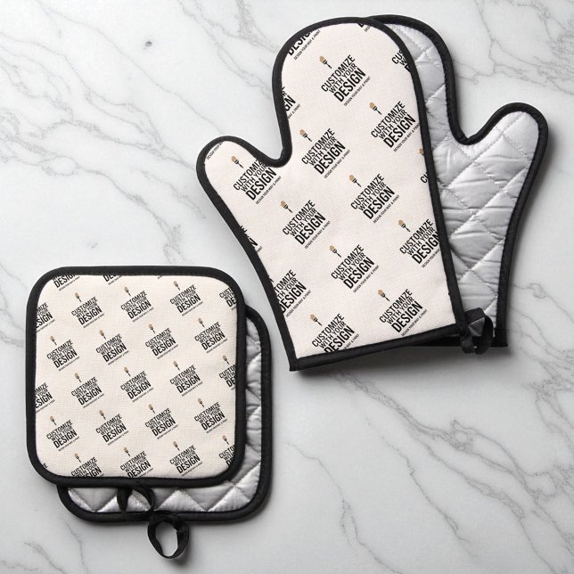 Personalized Company Branded Custom Minimalist  Oven Mitt & Pot Holder Set (Creator Uploaded)