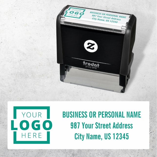 Personalized Company Business Logo Address Green Self-inking Stamp (Creator Uploaded)
