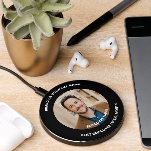 Personalized Company Employee Photo Black Color Wireless Charger