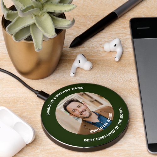 Personalized Company Employee Photo Olive Color Wireless Charger