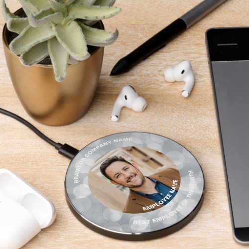 Personalized Company Employee Photo Silver Glitter Wireless Charger