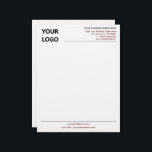 Personalized Company Letterhead with Logo Template<br><div class="desc">Custom Colors and Fonts - Design Your Own Personalized Professional Business Letterhead template with Company Logo Branded Stationery Office Supplies - Add Your Logo - Image - Photo or QR Code / and Name - Company / Address - Contact Information / More - Resize and move or remove and add...</div>