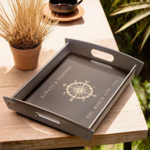Personalized Compass Wedding Couple Marriage Date Serving Tray
