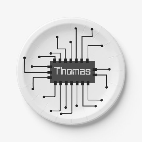 Personalized Computer IC Chip Image Paper Plates