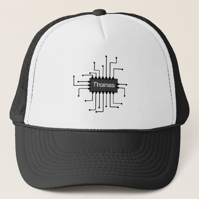 Personalized Computer IC Chip Image Trucker Hat (Front)