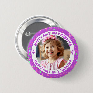 Personalized Confetti Photo, Name and Age Birthday Button
