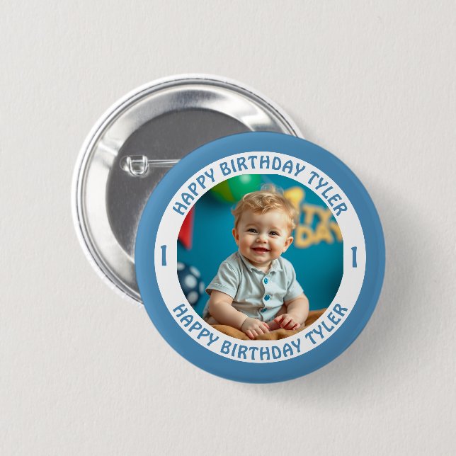 Personalized Confetti Photo, Name and Age Birthday Button (Front & Back)