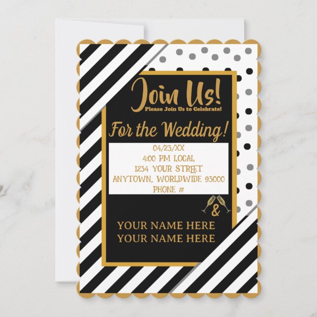Personalized Confetti Stripe Wedding Invitations (Front)
