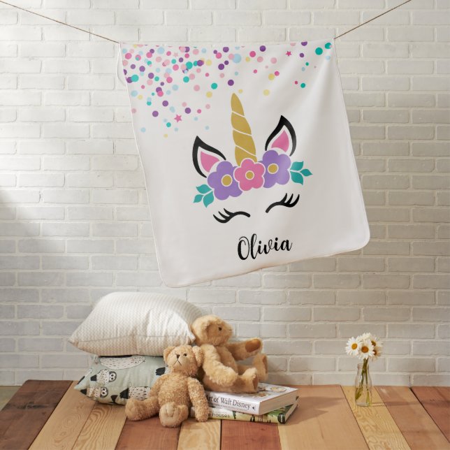 Personalized Confetti Unicorn Blanket – Polka Dot  (In Situ)