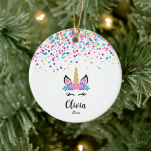 Personalized Confetti Unicorn - Custom Christmas Ceramic Ornament