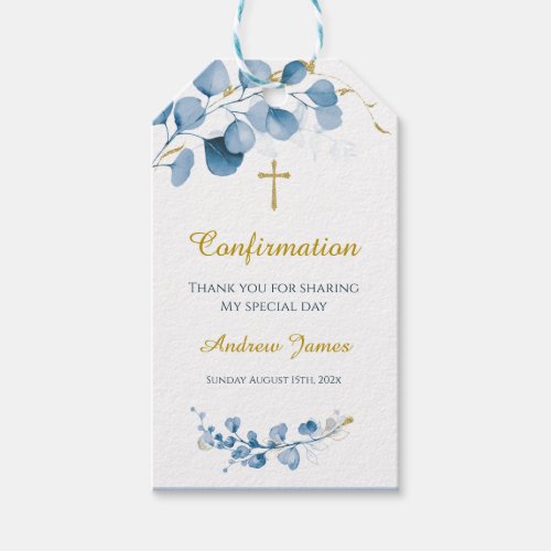 Personalized Confirmation Blue Boy Gift Tags