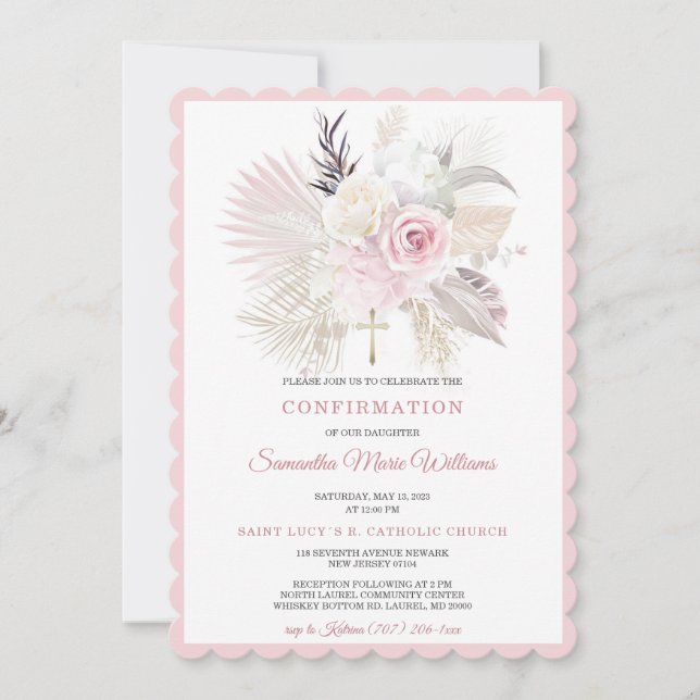 Personalized Confirmation Blus for Girls Invitation (Front)