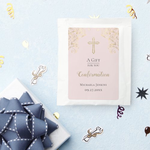 Personalized Confirmation Blush Pink Tea Bag Drink Mix