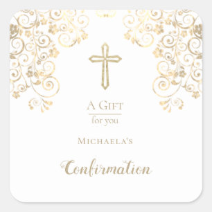 Personalized Confirmation Gold Hand Sanitizer Lab Square Sticker