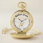 Personalized Confirmation Keepsake Pocket Watch<br><div class="desc">Personalized Confirmation Keepsake design features the image of a descending dove with an olive branch as center design. Dove appears to be glowing, as the Holy Spirit. Name of person being confirmed is displayed at top of design, your text, sponsor name, date etc. is encircled around design. Great gift idea...</div>