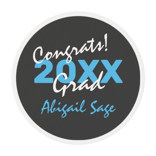 Personalized Congrats! Grad Blue White Graduation Edible Frosting Rounds (Front)
