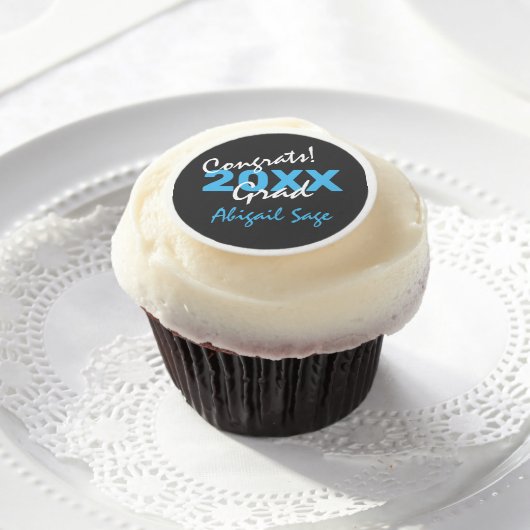 Personalized Congrats! Grad Blue White Graduation Edible Frosting Rounds (Cupcake)