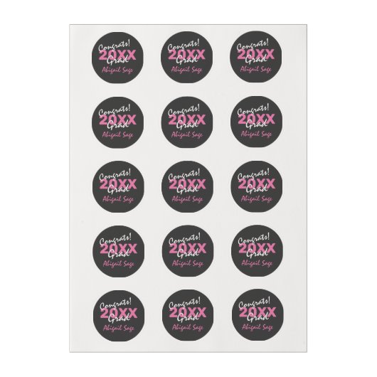 Personalized Congrats! Grad Pink White Graduation Edible Frosting Rounds (Sheet)