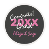 Personalized Congrats! Grad Pink White Graduation Edible Frosting Rounds (Front)