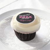 Personalized Congrats! Grad Pink White Graduation Edible Frosting Rounds (Cupcake)