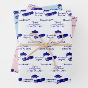 Personalized Congrats Graduation Cap Diploma Color Wrapping Paper Sheets
