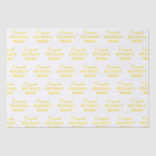 Personalized Congrats Retiree! Gold on White Large Tissue Paper