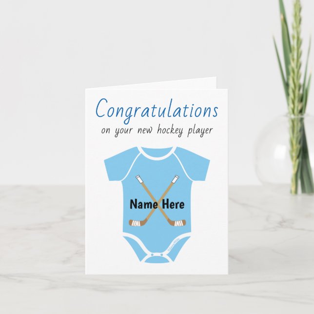 Personalized Congratulations New Hockey Baby Boy Card (Front)