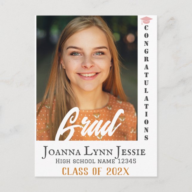 Personalized Congratulations script Graduate Photo Holiday Postcard (Front)
