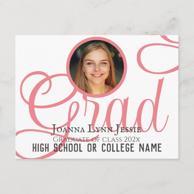 Personalized Congratulations script Graduate Photo Postcard (Front)