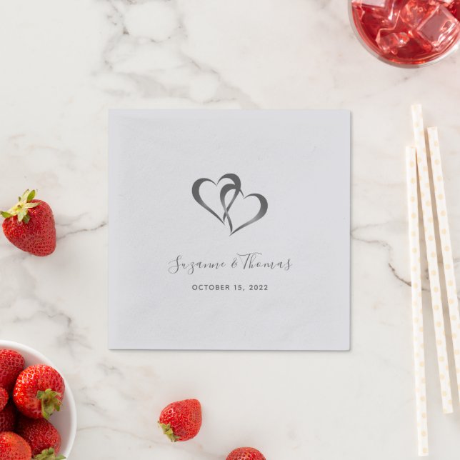Personalized Connected Hearts Silver Grey Napkins (Insitu)