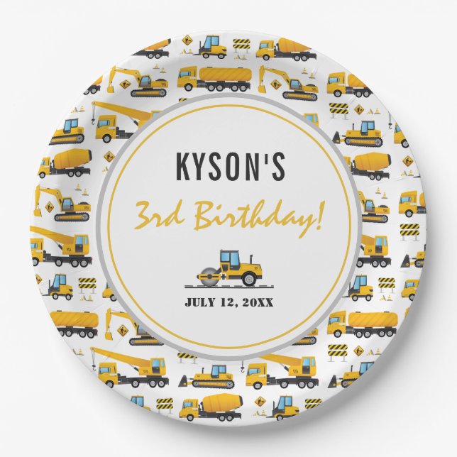 Personalized Construction Dump Truck Birthday Paper Plates (Front)