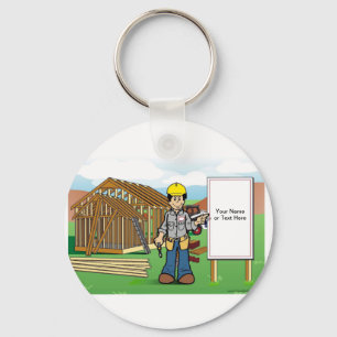 Personalized Construction, Home Builder Cartoon Tw Keychain