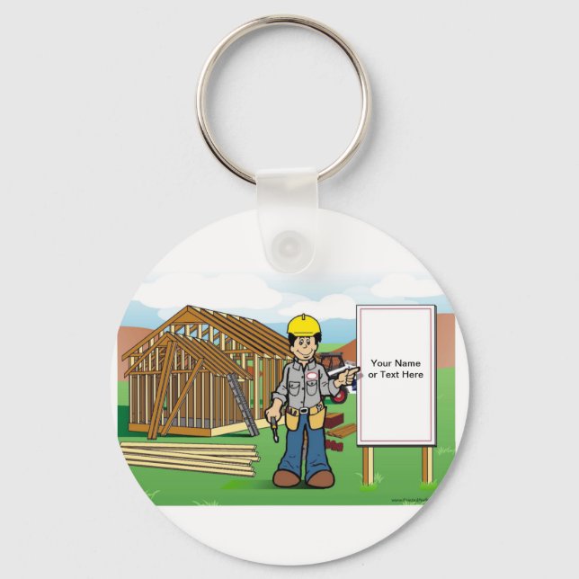 Personalized Construction, Home Builder Cartoon Tw Keychain (Front)