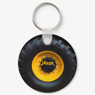 Personalized Construction Tractor Wheel Keychain
