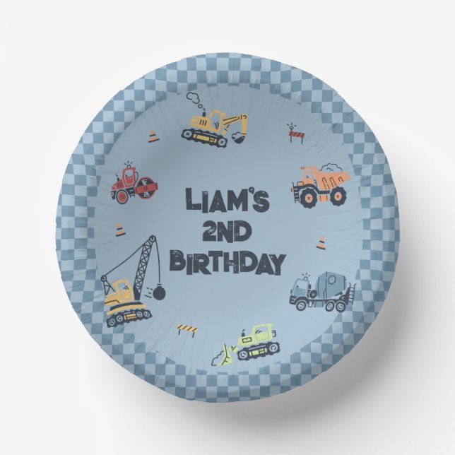Personalized Construction Truck Birthday Party Paper Bowls (Front)
