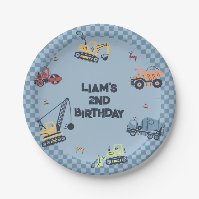 Personalized Construction Truck Birthday Party Pla Paper Plates (Front)