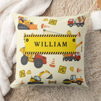 Personalized Construction Truck Site Machines Throw Pillow