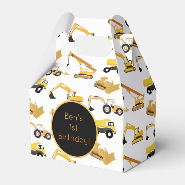 Personalized Construction Trucks Favor Box (Front Side)