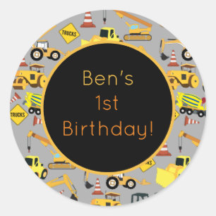 Personalized Construction Trucks Pattern Classic Round Sticker