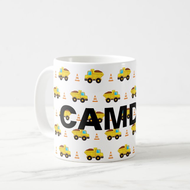 Personalized Construction Trucks pattern Coffee Mug (Front Left)
