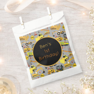 Personalized Construction Trucks Pattern Favor Bag