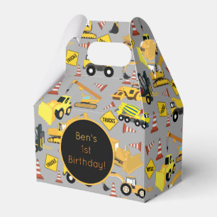 Personalized Construction Trucks Pattern Favor Boxes