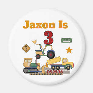 Personalized Construction Vehicles 3rd Birthday Magnet