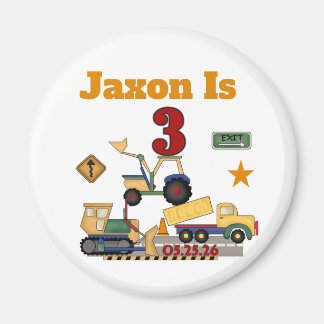 Personalized Construction Vehicles 3rd Birthday Magnet